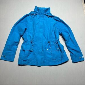 Lands End Womens Rain Jacket Sz M 10-12 Hood Pockets Full Zip Nylon Wind Weather